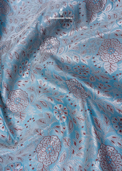 Ice Blue Semi Silk Saree With Maroon Colour Border