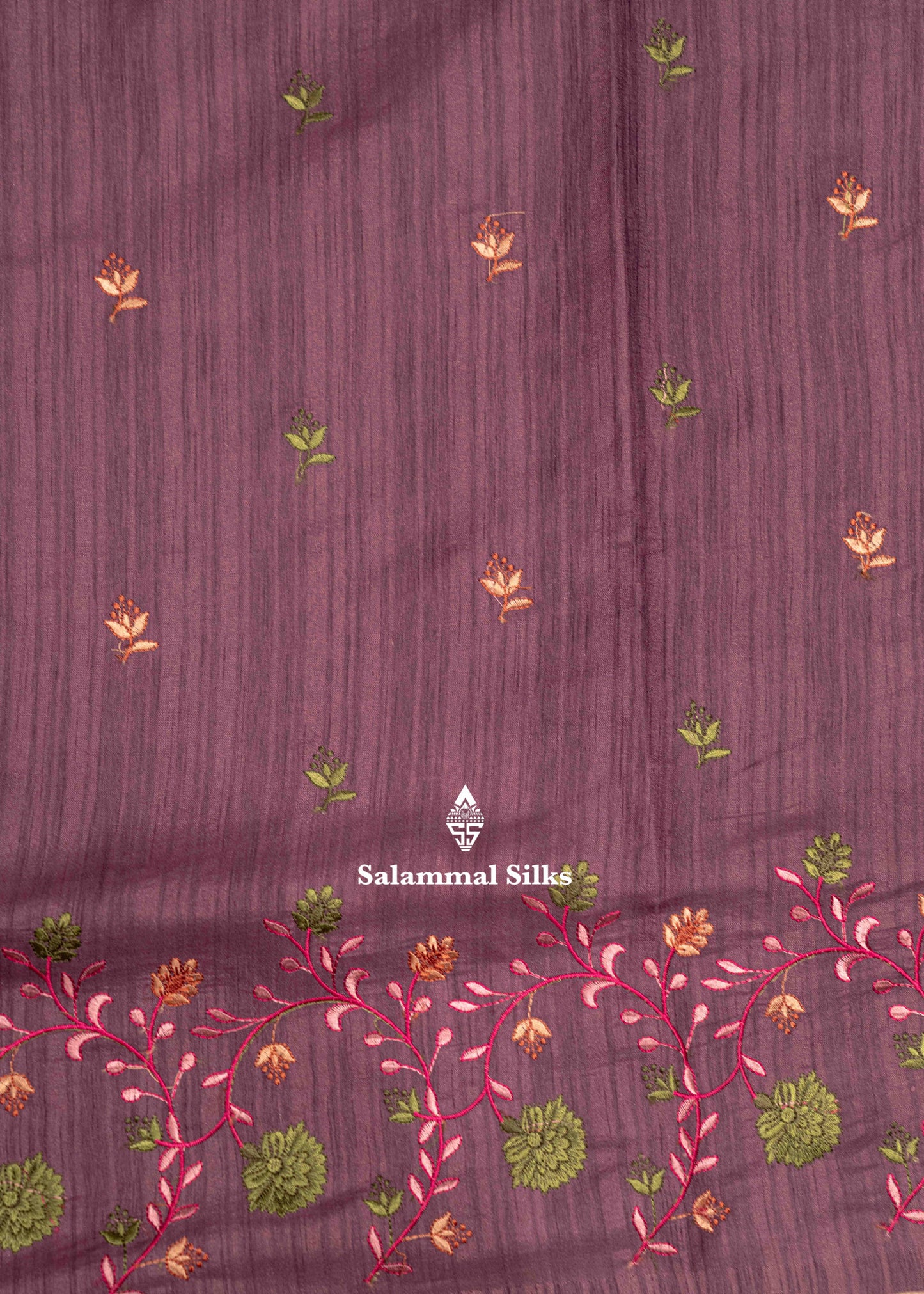Violet Colour Semi Tussar Saree With Embroidery Work