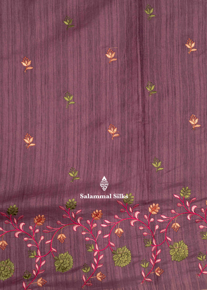Violet Colour Semi Tussar Saree With Embroidery Work