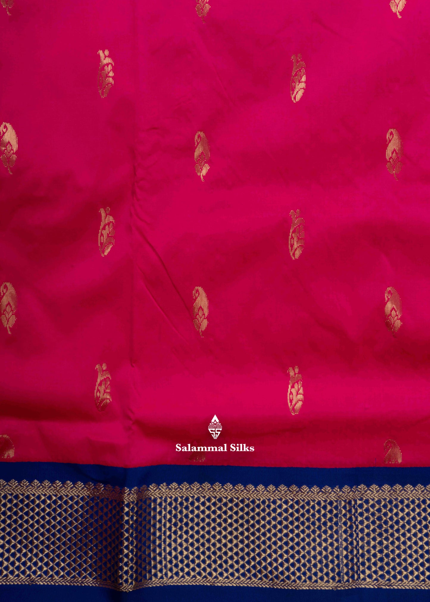 9 Yards Semi Silk Saree Pink Colour with Royal Blue Border