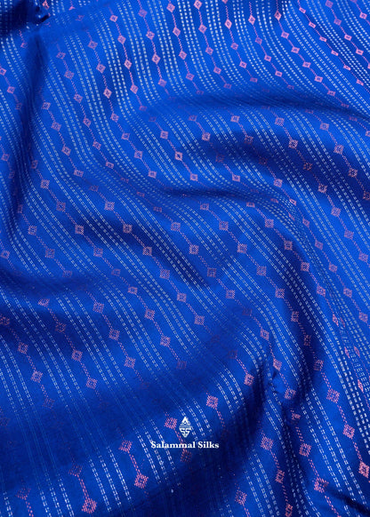 Kanjivaram Ink Blue Pure Silk Saree With Pinkish Orange Blouse