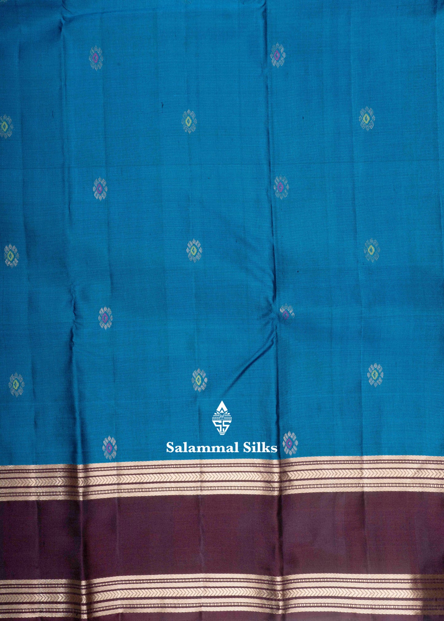 Kanjivaram Peacock Blue Pure Silk Saree With Brown Blouse