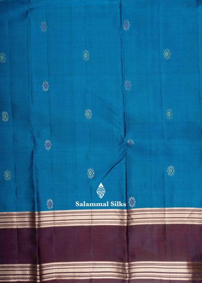 Kanjivaram Peacock Blue Pure Silk Saree With Brown Blouse