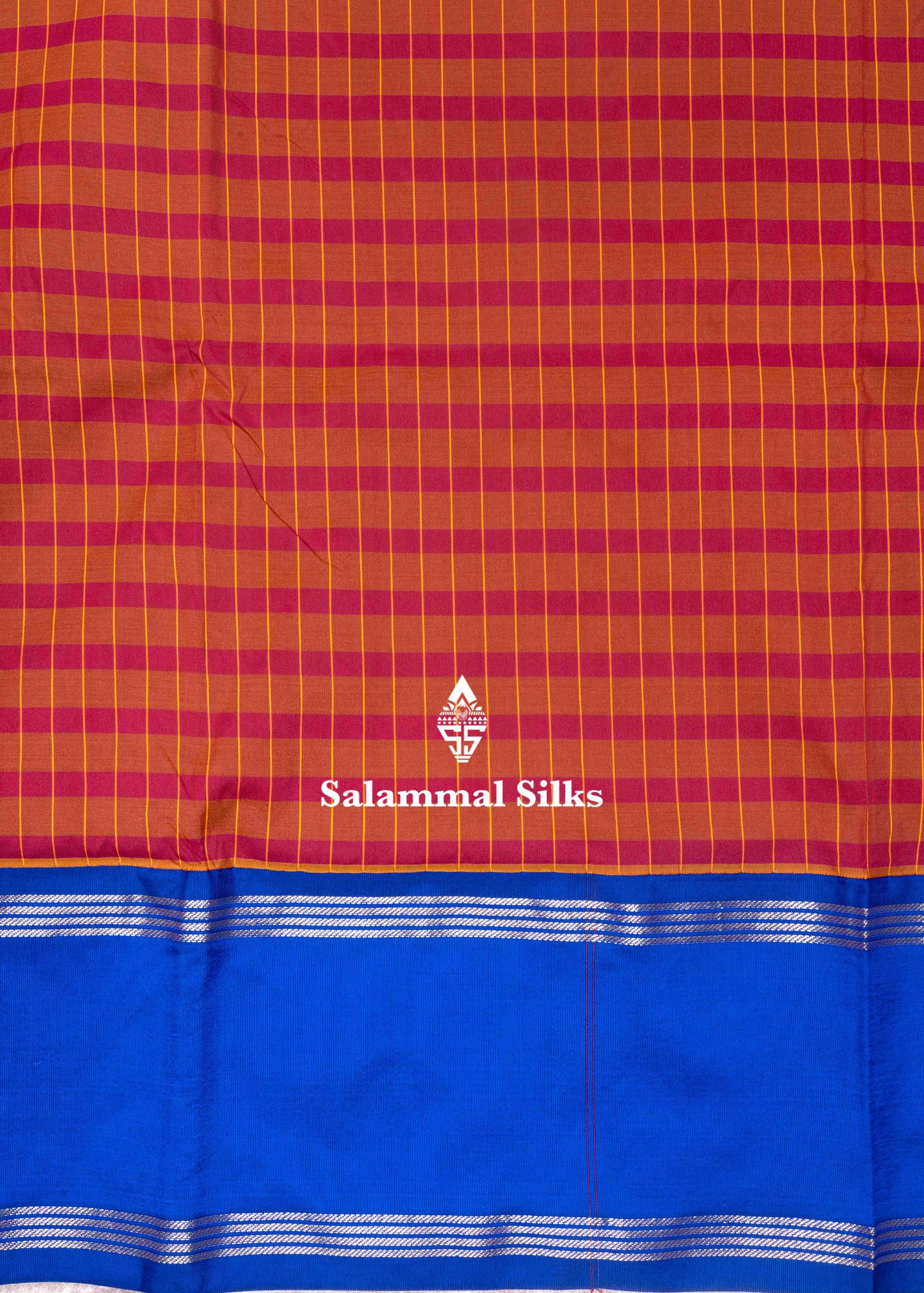 9 Yards Semi Silk Saree Brown & Maroon Colour with Royal Blue Double Border