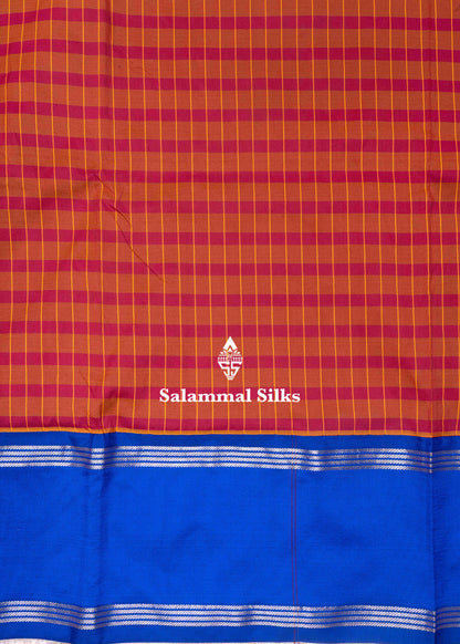 9 Yards Semi Silk Saree Brown & Maroon Colour with Royal Blue Double Border