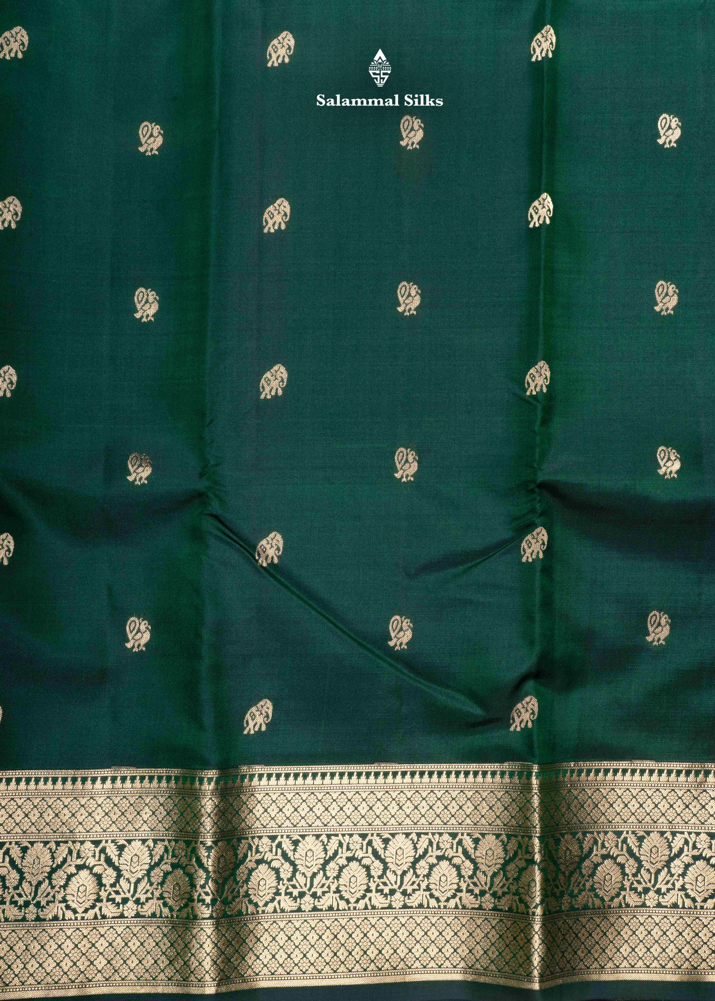 Kanjivaram Bottle Green Pure Silk Saree With Gold Zari Border