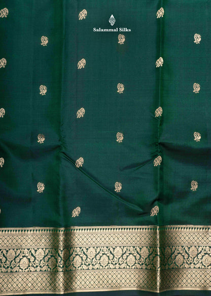 Kanjivaram Bottle Green Pure Silk Saree With Gold Zari Border