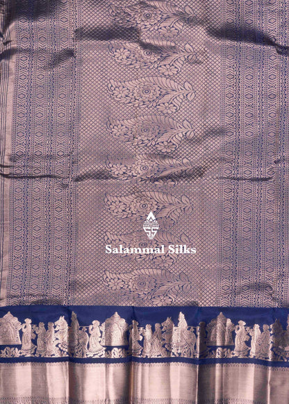 Navy Blue Pure Kanjivaram Silk Saree Pallakku and Fancy Border and with Blouse