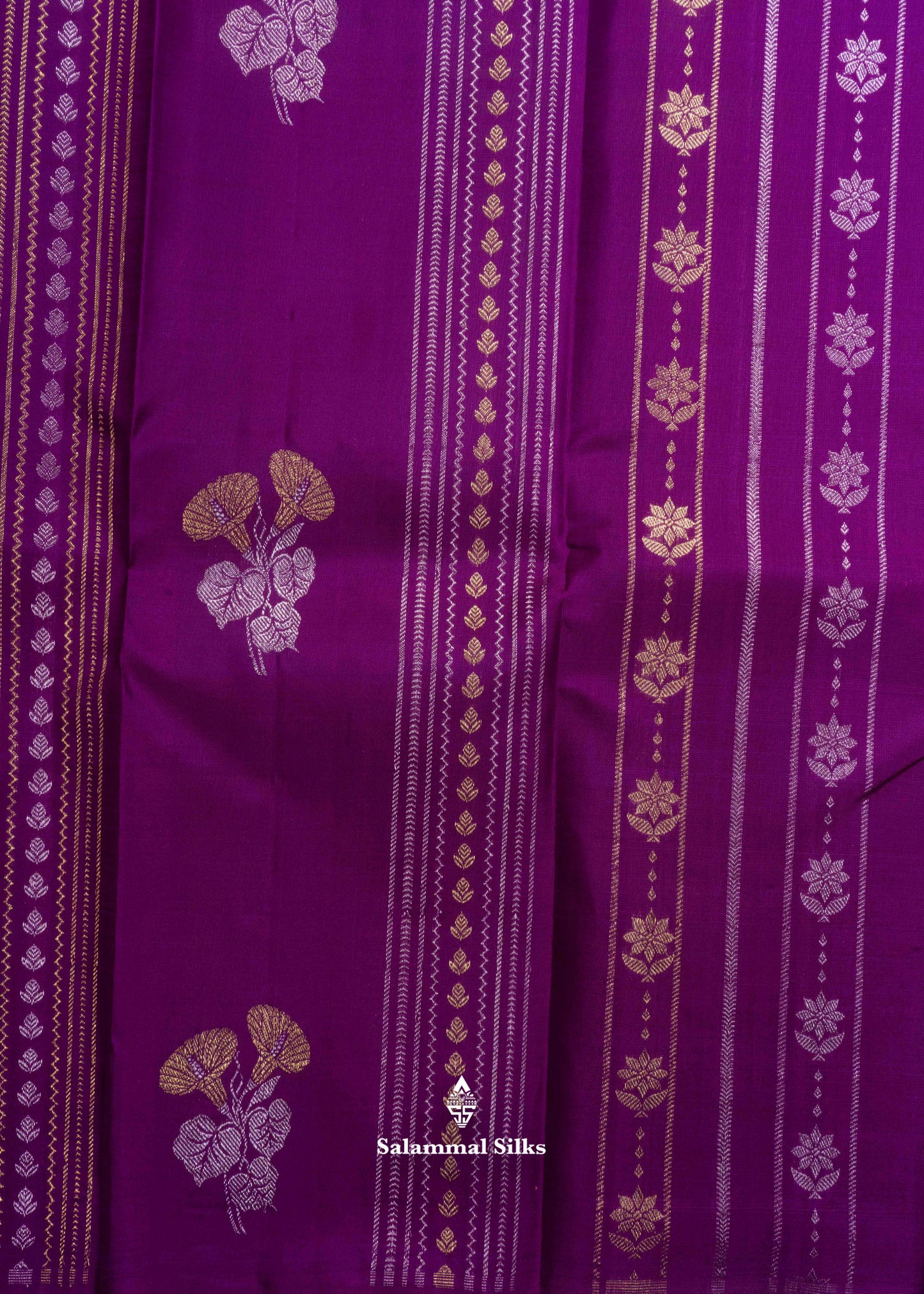 Kanjivaram Violet Pure Silk Saree With Sapphire Green Blouse