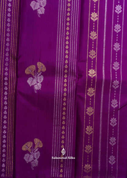 Kanjivaram Violet Pure Silk Saree With Sapphire Green Blouse