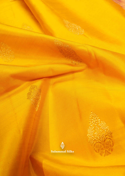 Kanjivaram Mustard Yellow Pure Silk Saree With Grand Long Size Border