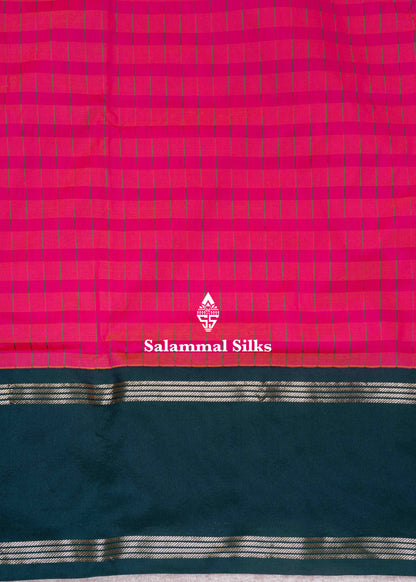 9 Yards Semi Silk Saree Pink & Pinkish Orange Colour with Bottle Green Double Border