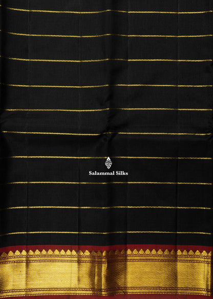 Kanjivaram Black Colour Pure Silk Saree With Traditional Gold Zari Small Border