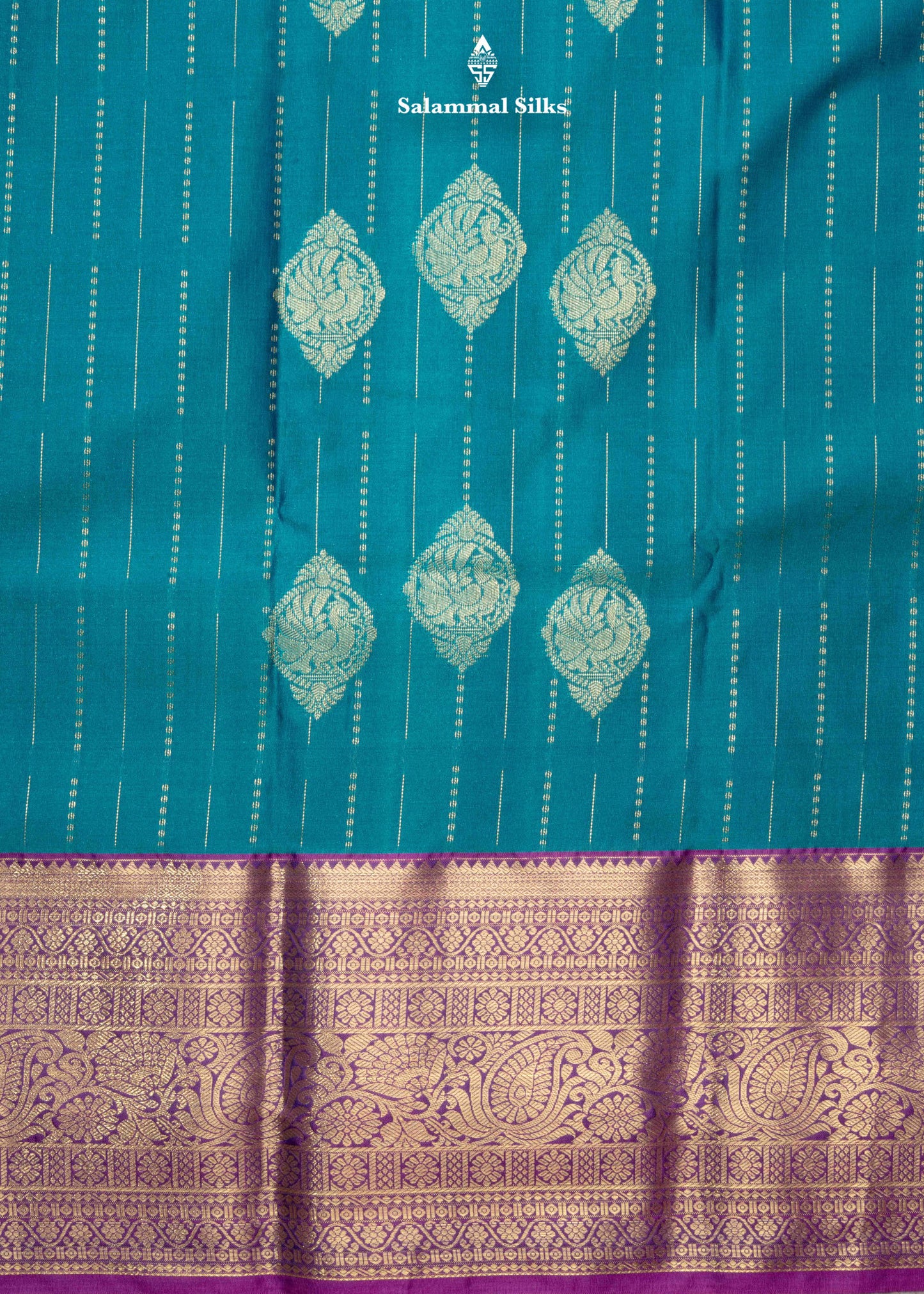 Peacock Green Semi Silk Saree With Violet Blouse