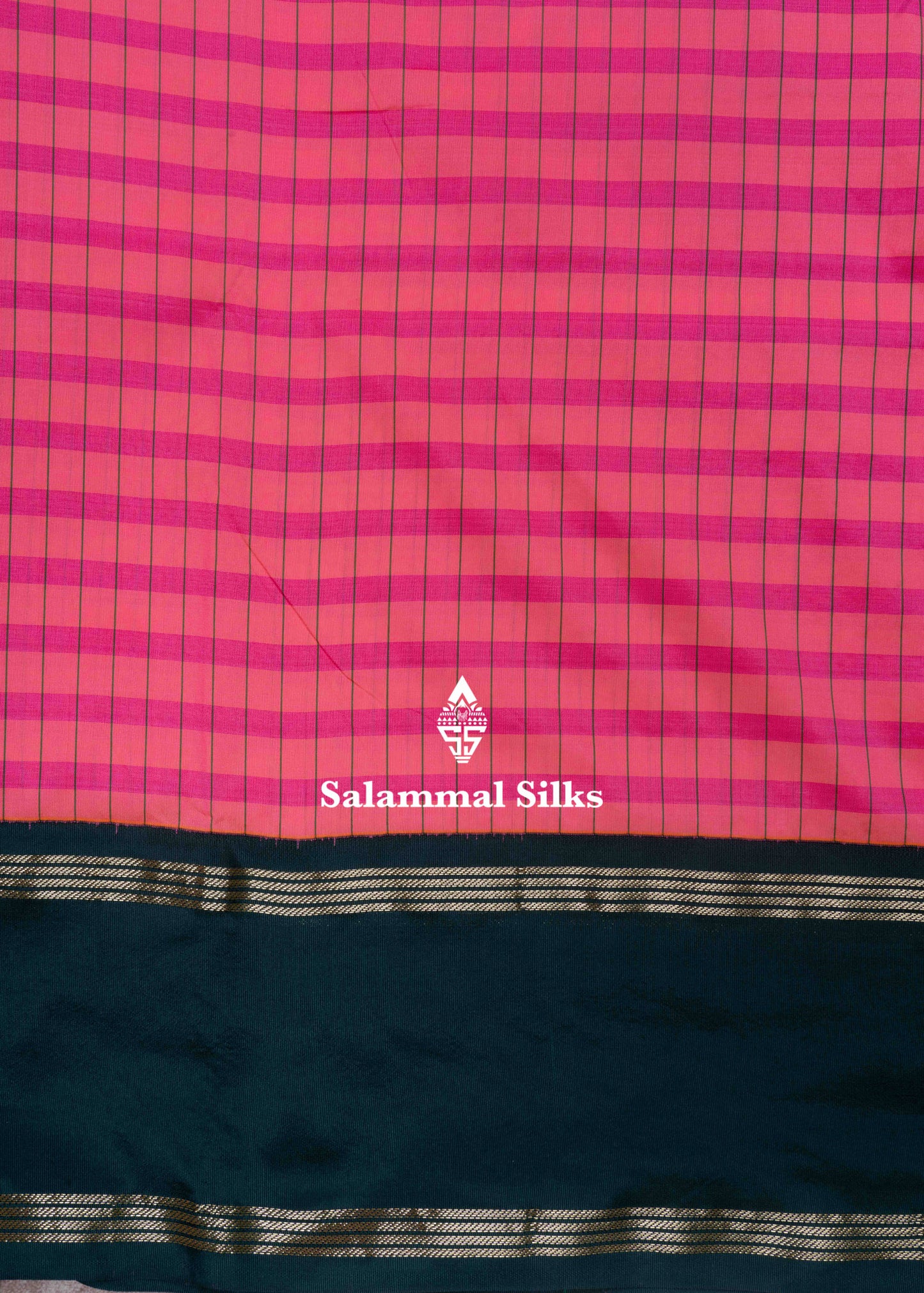 9 Yards Semi Silk Saree Pink & Dark Peach Colour with Bottle Green Double Border