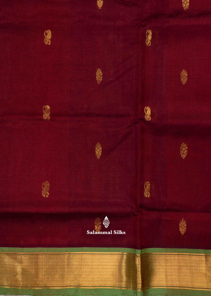 Dark Maroon Pure Silk Cotton Saree With Olive Green Blouse