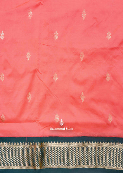 9 Yards Semi Silk Saree Pink Colour with Royal Blue Border