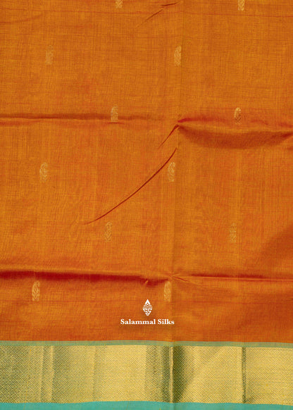 Fanta Orange Pure Silk Cotton Saree With Sapphire Green Blouse
