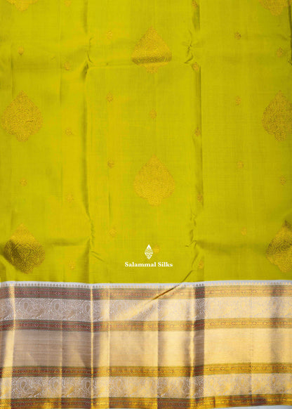 Kanjivaram Manthulir Yellow Pure Silk Saree With Half White Border