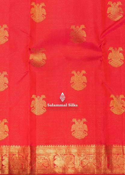 Rani Pink Vairaoosi Design Kanjivaram 2G Zari Pure Silk Saree With Traditional Border