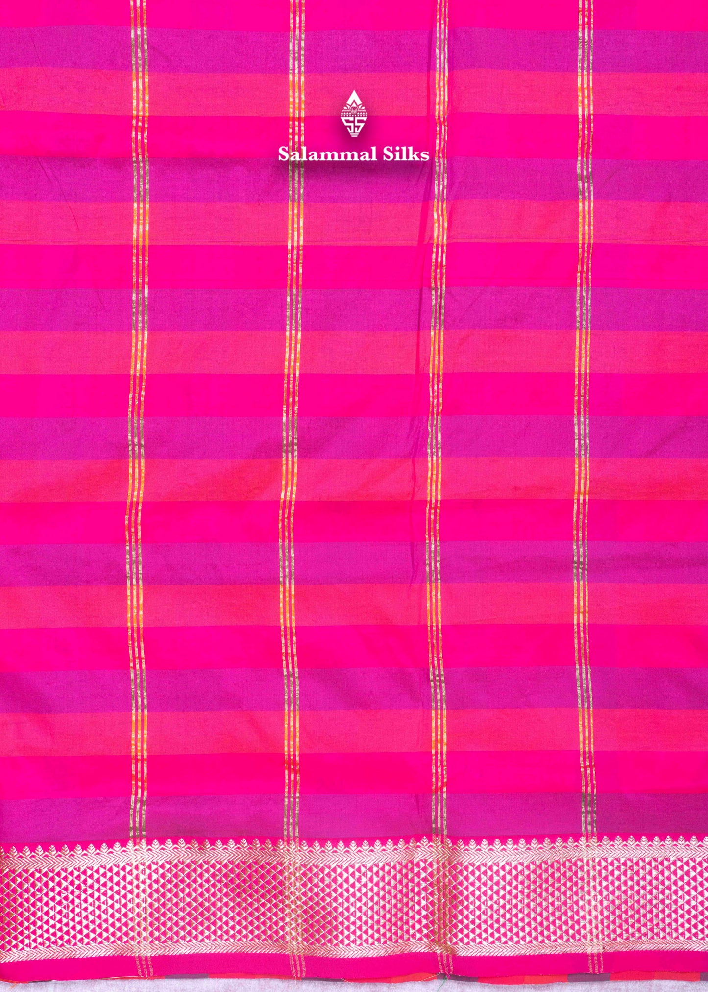 Paalum Pazham Checks 9 Yards Semi Silk Saree with Gold Zari (3 Inch) Border