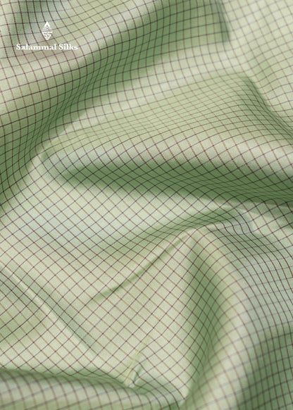 Light Green Colour Small Checks Kanjivaram Pure Silk Saree With Violet Small Size Border