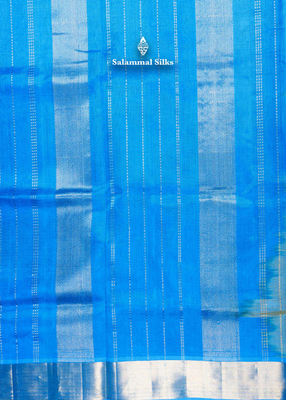 Lemon Yellow Pure Silk Cotton Saree With Sky Blue Blouse