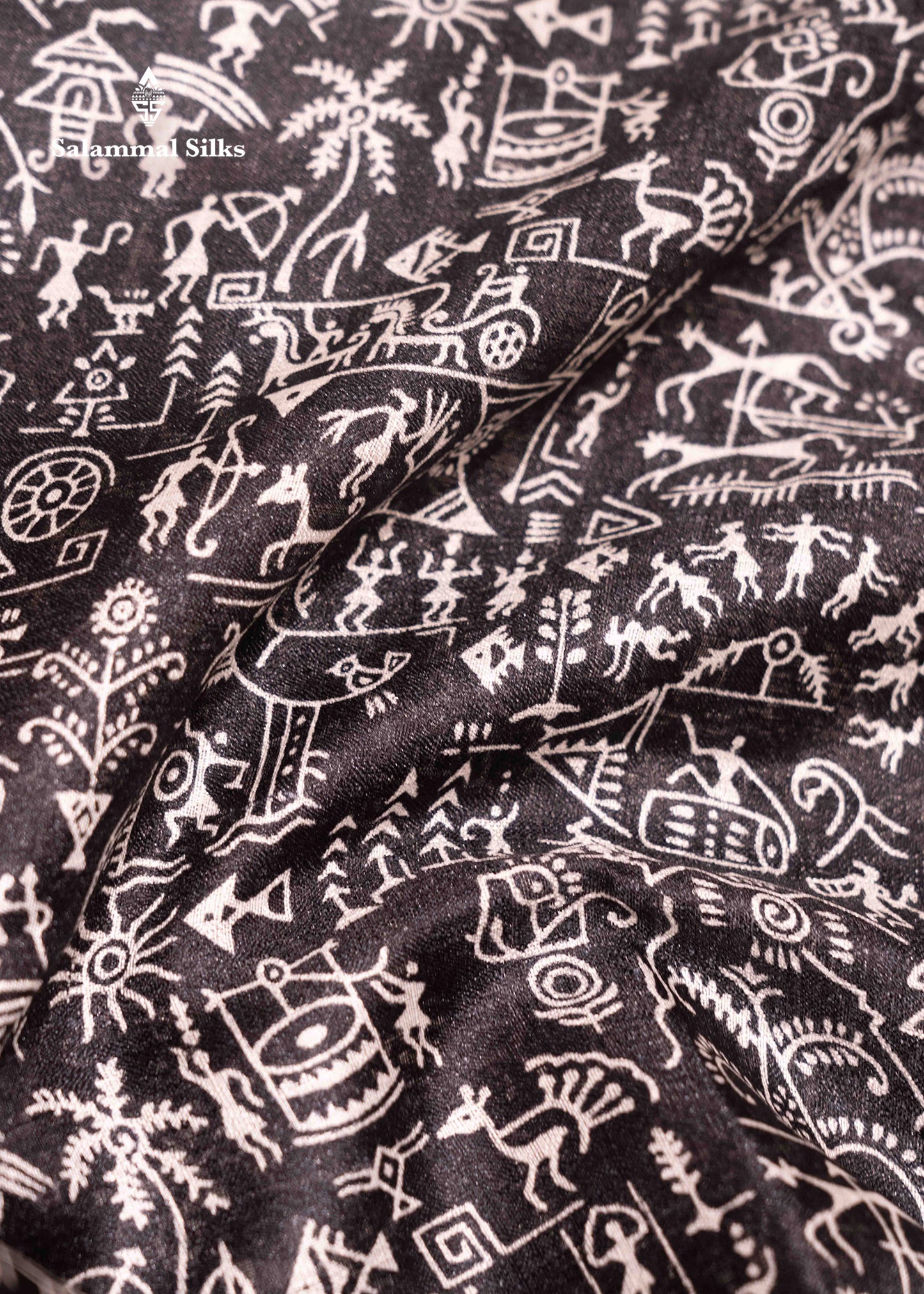Black Colour Fancy Semi Tussar Saree With Cream Border