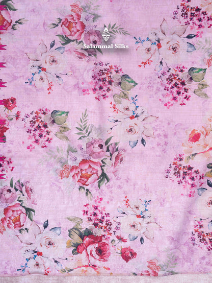 Pink Shade Semi Organza Saree With Floral Border