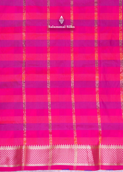 Paalum Pazham Checks 9 Yards Semi Silk Saree with Gold Zari (3 Inch) Border