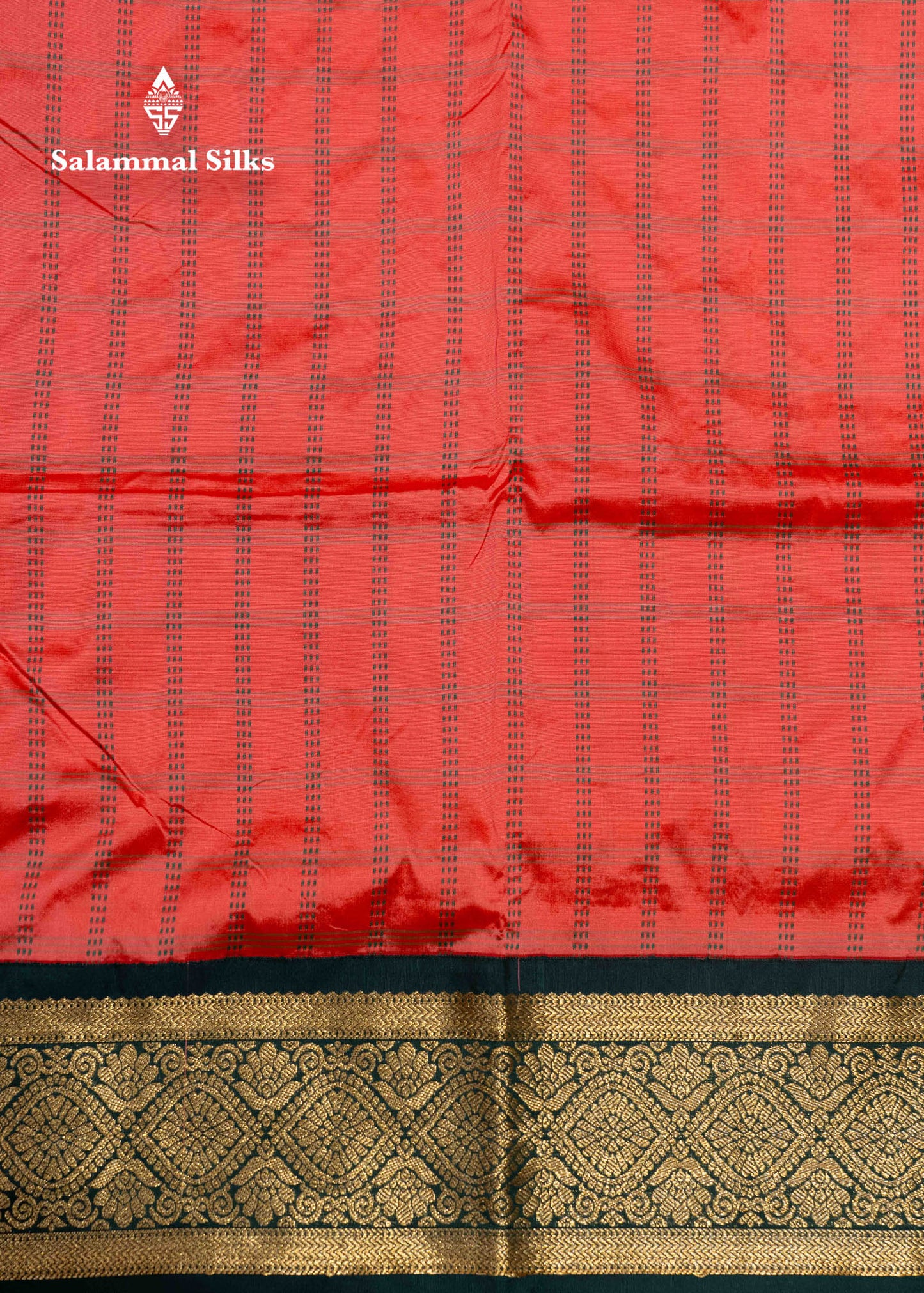 9 Yards Semi Silk Saree Peach Colour with Bottle Green Border