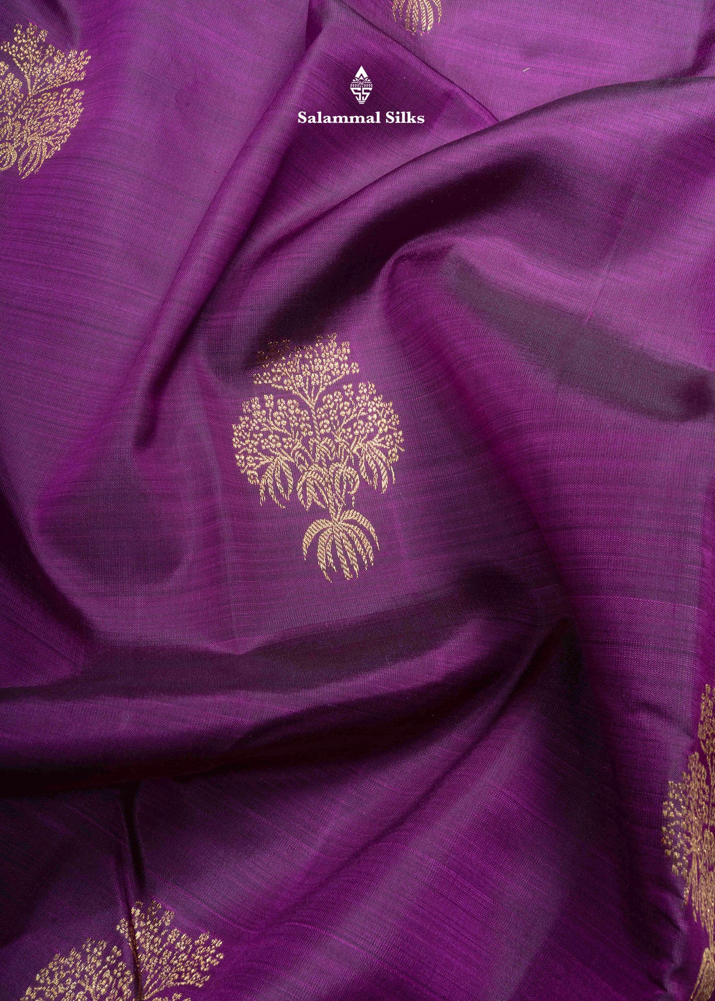 Kanjivaram Violet Pure Silk Saree With Gold Zari Small Border