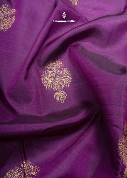 Kanjivaram Violet Pure Silk Saree With Gold Zari Small Border