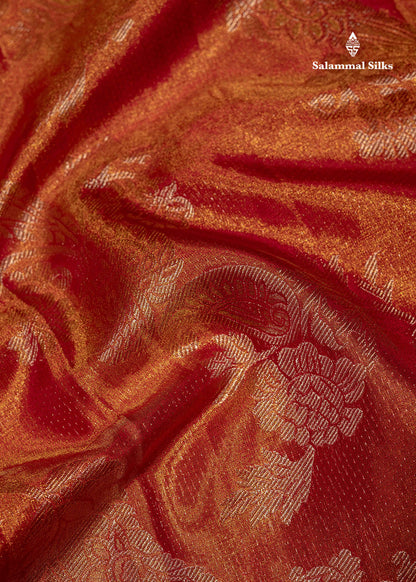 Orange Colour Kanjivaram Pure Tissue Silk Saree with Traditional Border