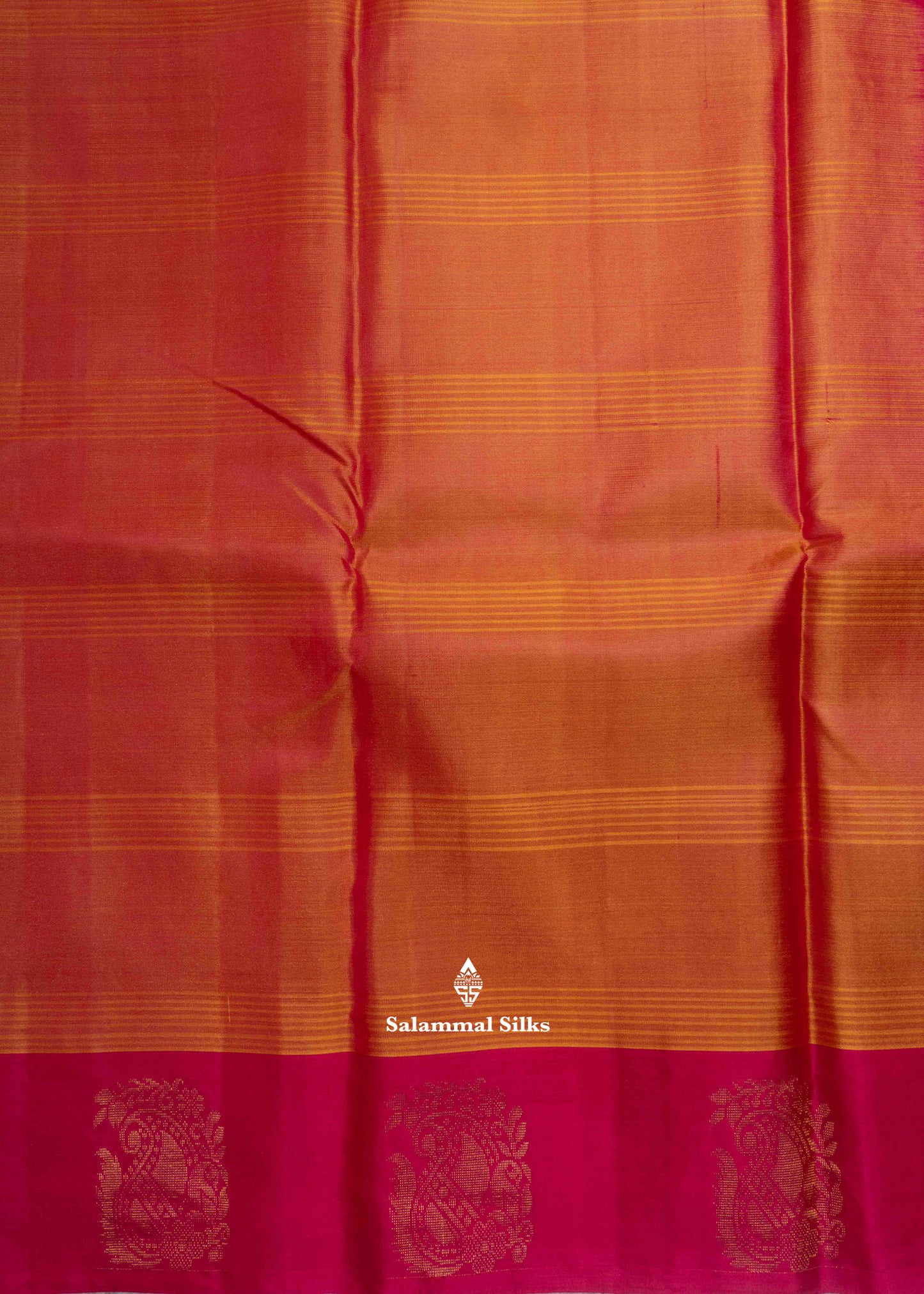 Kanjivaram Pure Silk Saree Peach Orange With Pink Blouse