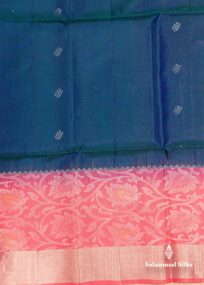 Peacock Blue Pure Kanjivaram Soft Silk Saree With Silver Zari Fancy Border