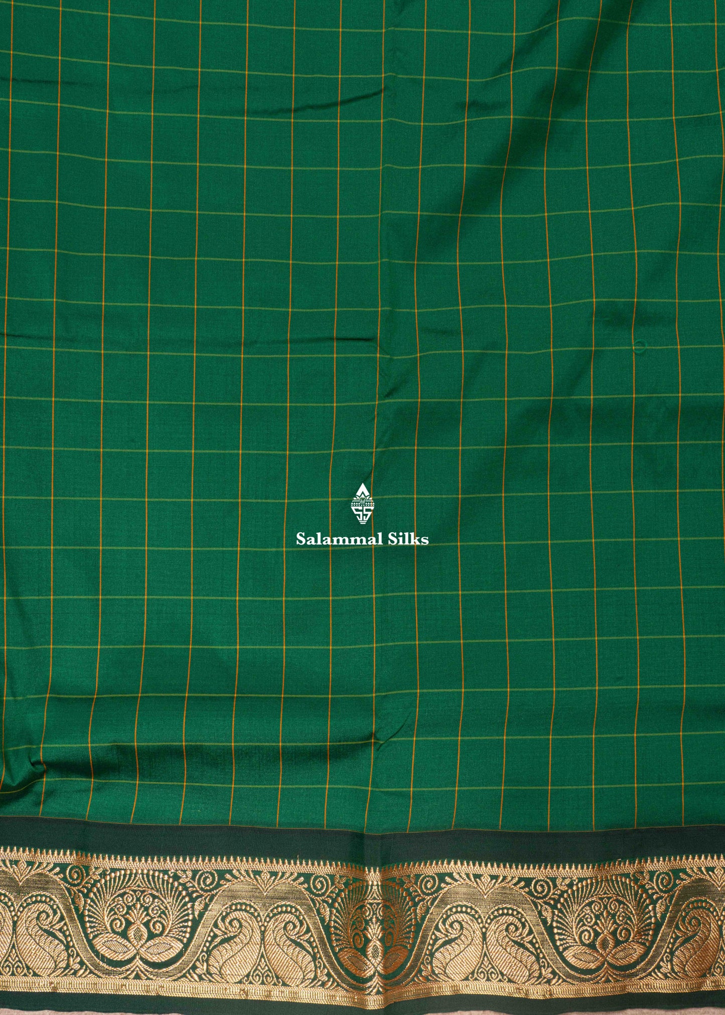 9 Yards Semi Silk Saree Green Colour with Bottle Green Border