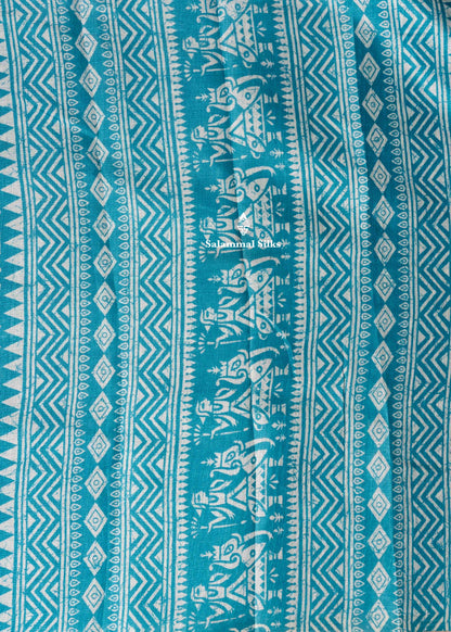 Sky Blue Colour Fancy Semi Tussar Saree With Blouse