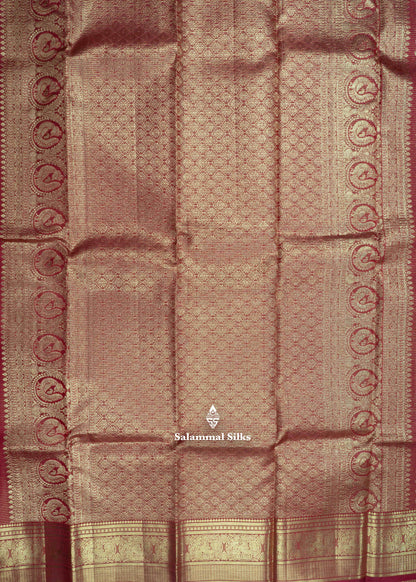 Kanjivaram Maroon Vaira oosi Pure Silk Saree With Traditional Gold Zari Border