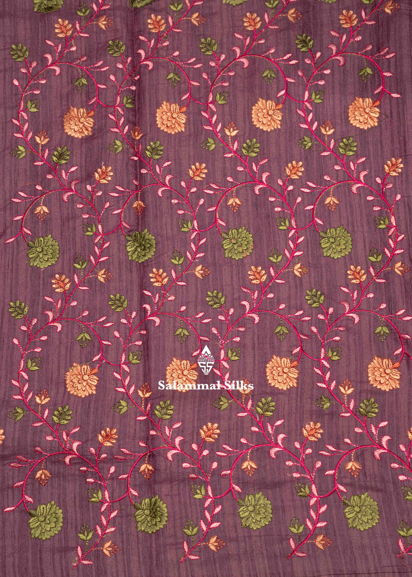 Violet Colour Semi Tussar Saree With Embroidery Work