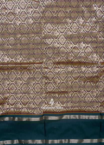 9 Yards Semi Silk Saree Sandal & Light Maroon Colour with Bottle Green Double Border