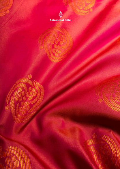 Pinkish Orange Semi Silk Saree With Olive Blue Blouse