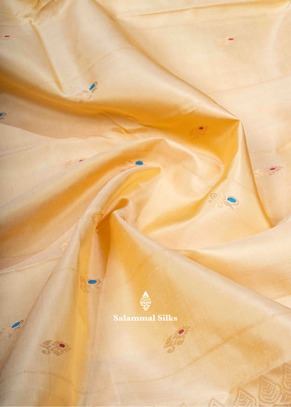 Kanjivaram Sandal Pure Silk Saree With Cream Lavender Blouse