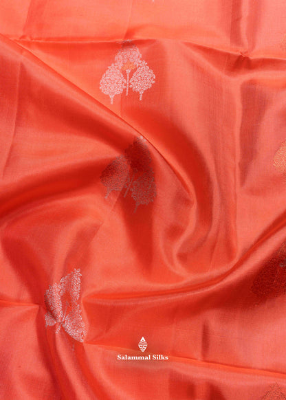 Kanjivaram Peach Colour Pure Soft Silk Saree With Sapphire Blue Blouse