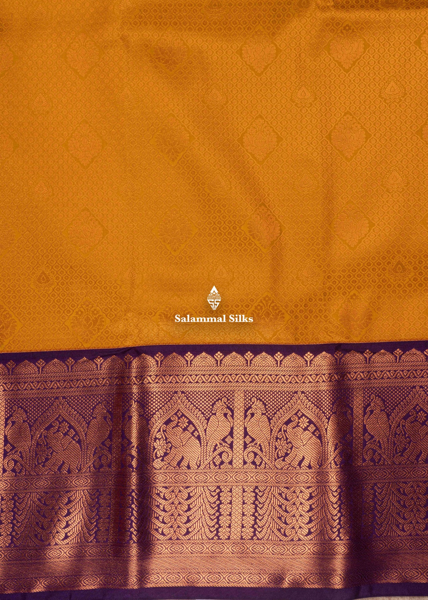 Mustard Yellow Semi Silk Saree With Violet Colour Border