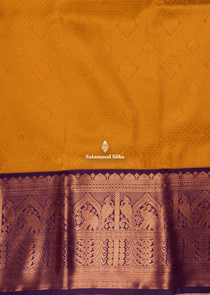 Mustard Yellow Semi Silk Saree With Violet Colour Border