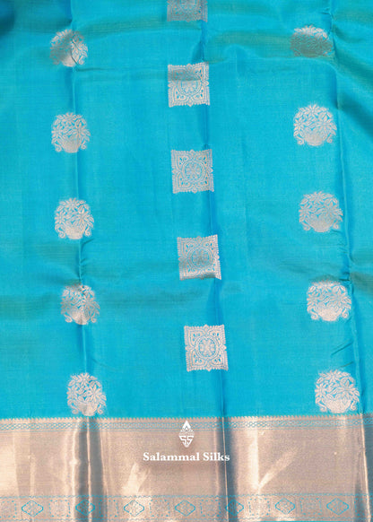 Light Peacock Blue Colour Pure Kanjivaram Silk Saree With Gold Zari Border