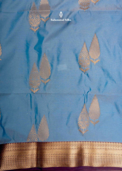 Pastel Blue Semi Soft Silk Saree With Maroon Colour Blouse