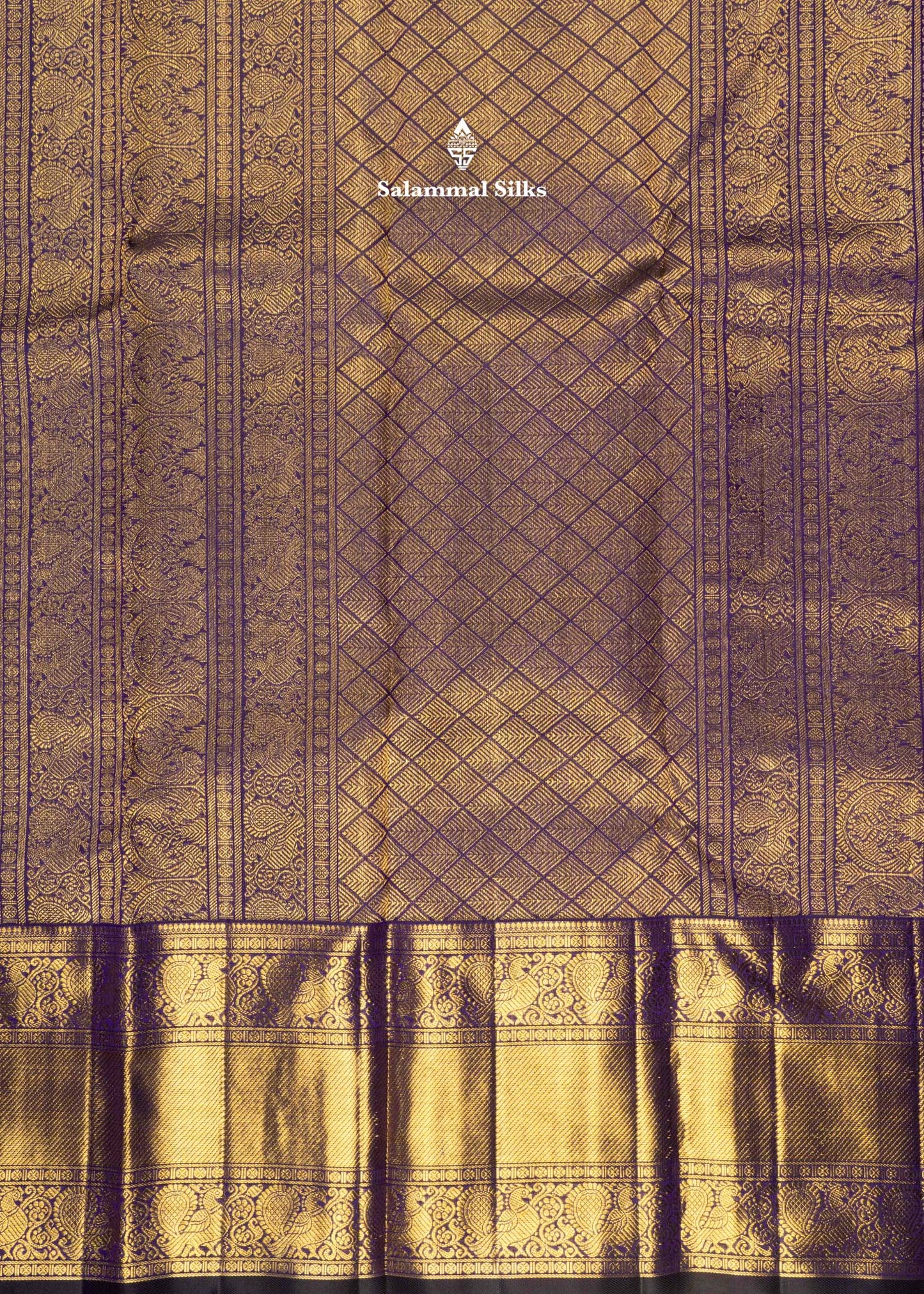 Violet Colour Kanjivaram Pure Silk Saree 3G Zari with Traditional Long Size Border