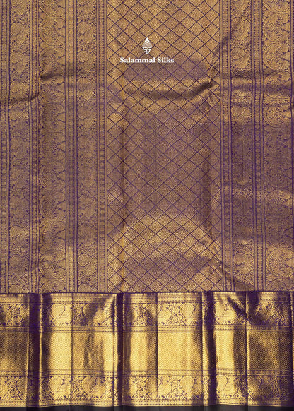 Violet Colour Kanjivaram Pure Silk Saree 3G Zari with Traditional Long Size Border